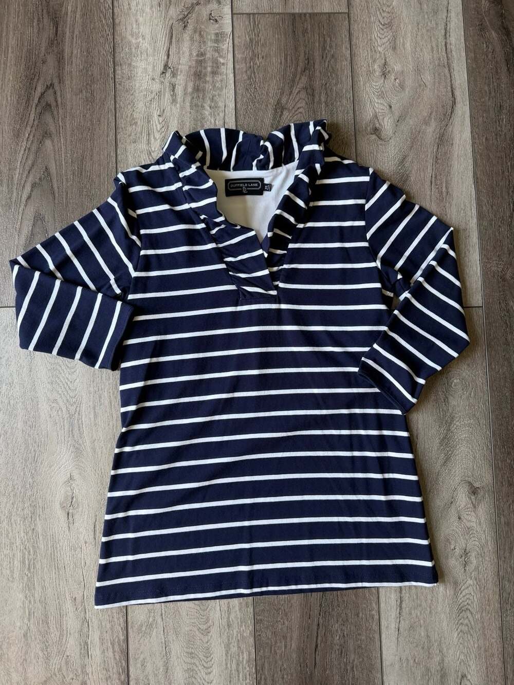 Duffield Lane Ruffle Collar Coastal Preppy Striped Tunic Top Size XS